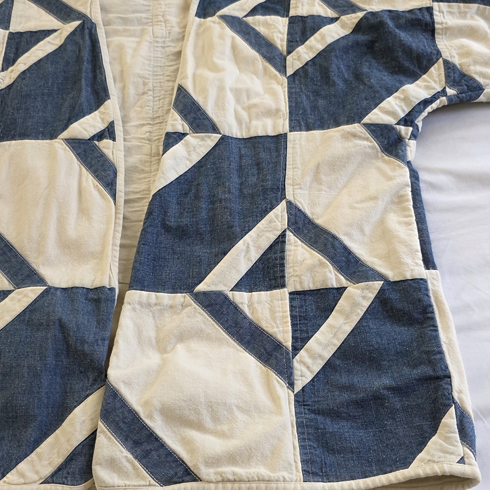 Quilted Patchwork Bomber Jacket in Blue & Cream - Picture 4 of 9